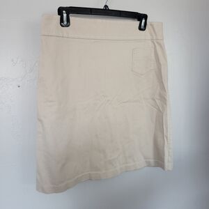 Hot Sauce Beige Skirt Knee Length White Stitching One Patch Pocket